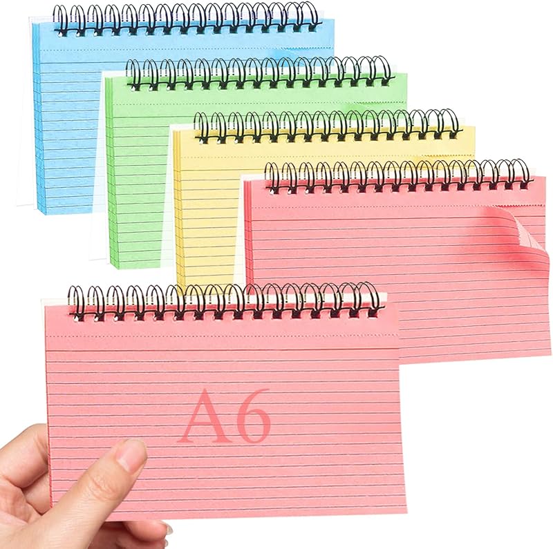 VAKKI Flash Cards 200 Pcs A6 Revision Cards 4 Pack Coil Lined 4 Colours