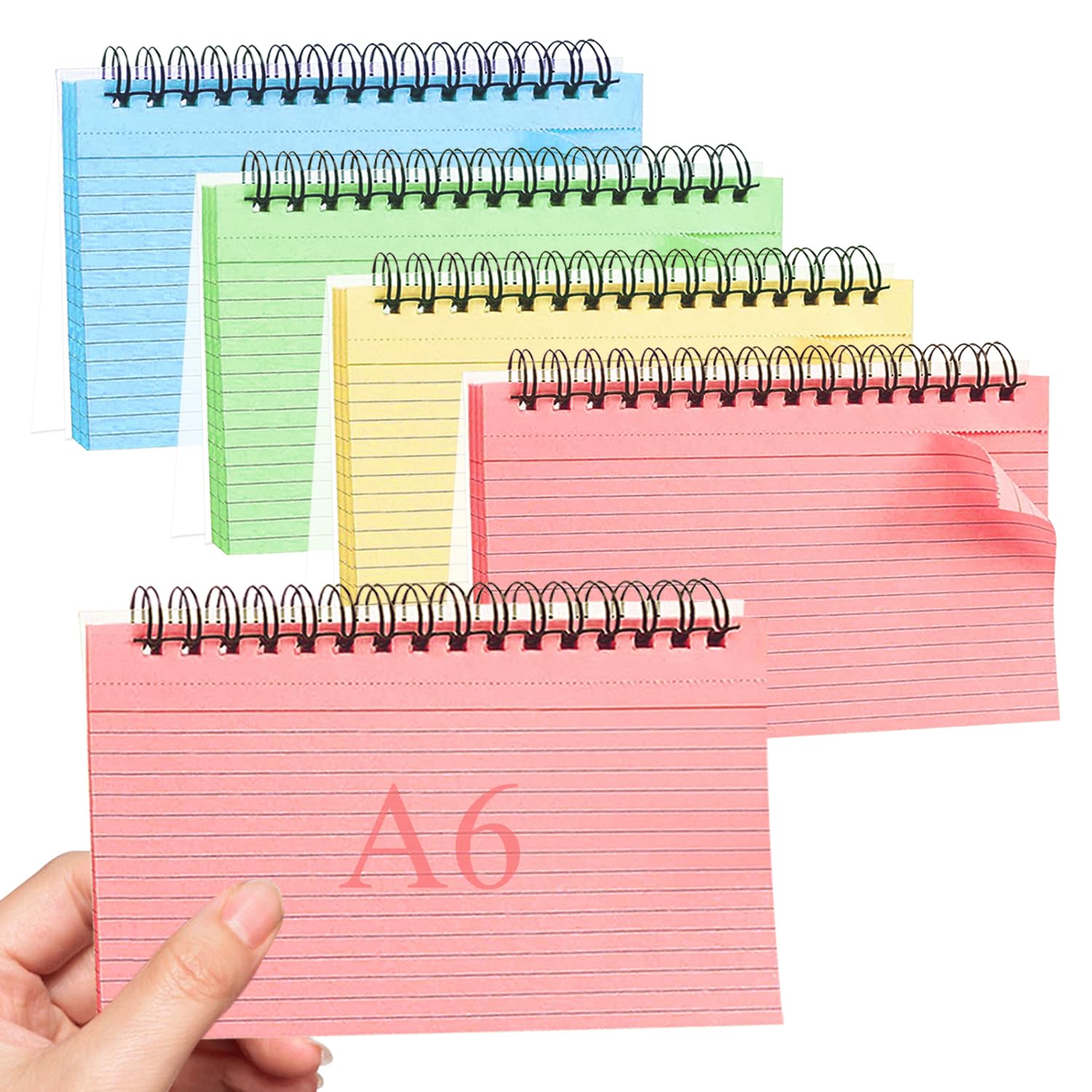 Flash Cards, Vakki 200 PCS A6 Revision Card 4 * 6 Inches Flashcards Spiral Ruled Index Papers Lined Revision Coloured Record & Cue Notepaper for School Essentials Home Office