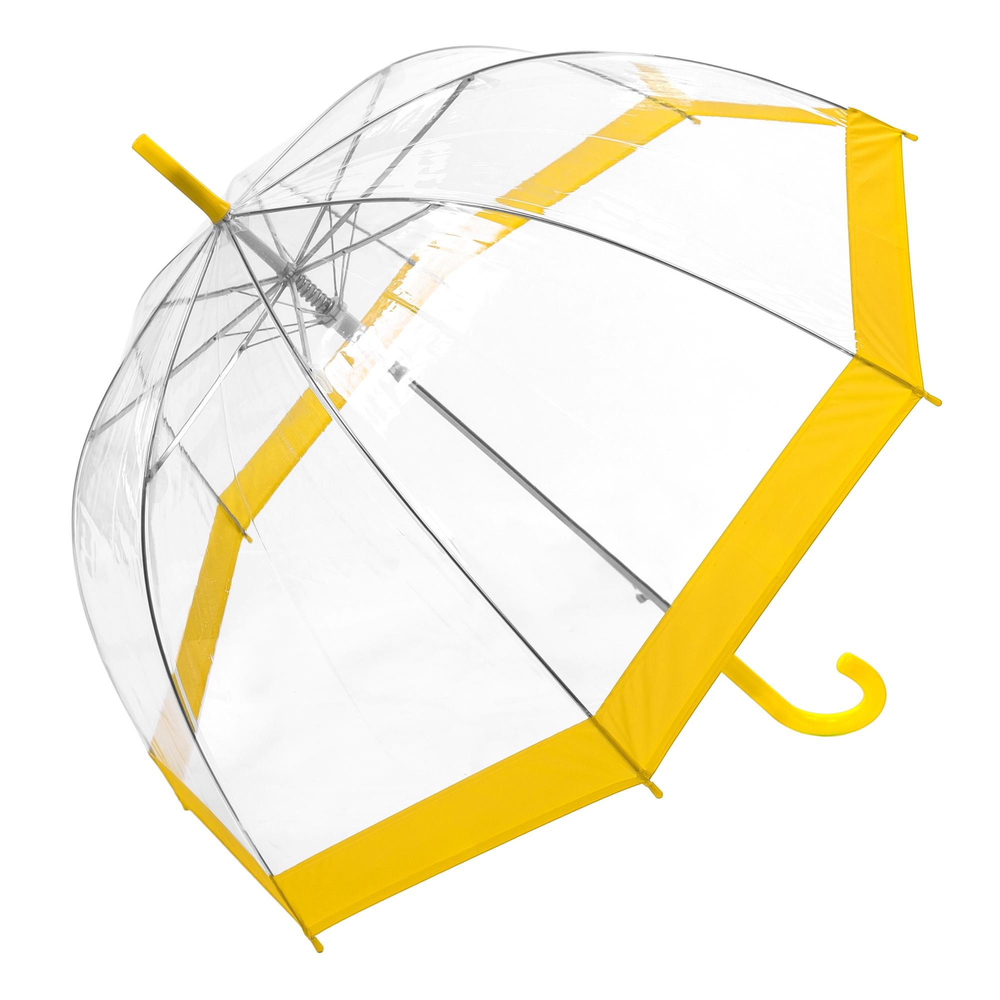 Susino Parapluie Droit ouverture automatique - Transparent avec Bordure Jaune Stick Umbrella, 88 cm, 85 liters, Yellow (Jaune)