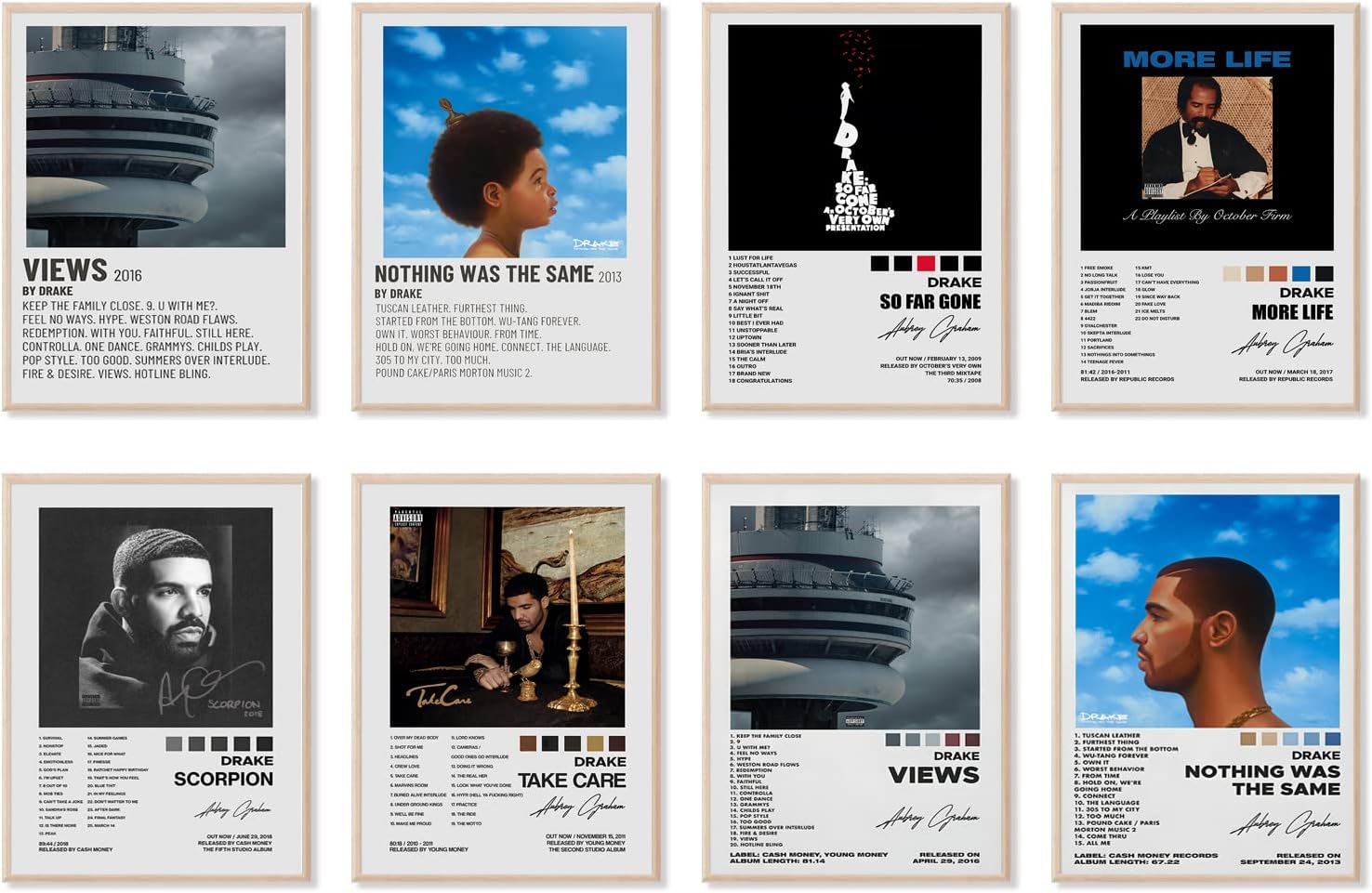 Wall Décor - ASTRDECOR Drake Poster Set of 8, Music Album Cover Posters Drake Signed Limited Posters for Room Aesthetic Canvas Wall Art Prints for Teens, Boys, Girls Room Decor (8x10inch, unframed)