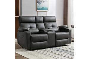 Consofa Power Reclining Loveseat with Console, Double Recliner Loveseat with Heat and Massage, Power Recliner Loveseat with Extended Footrest, Cup Holders, Lumbar Support for Living Room