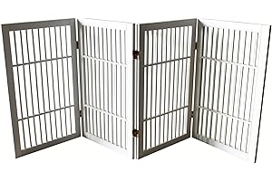 Pet Dog Gate Strong and Durable Freestanding Folding Acacia Hardwood Portable Wooden Fence Indoors or Outdoors by Urnporium (White Pet Gate, 4 Panel 30" Tall)
