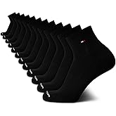 Tommy Hilfiger Mens Quarter Socks - 12 Pack Cotton Blend Athletic Performance Cushioned Ankle Socks for Men with Arch Support