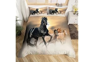 EROSEBRIDAL 3Pcs Horse Bedding Set Queen Size Bedding Duvet Cover Horse Printed Quilt Cover 3D Animal Printed Quilt Cover for Adult Teens Kids Comforter Cover Soft Lightweight Duvet Cover Set