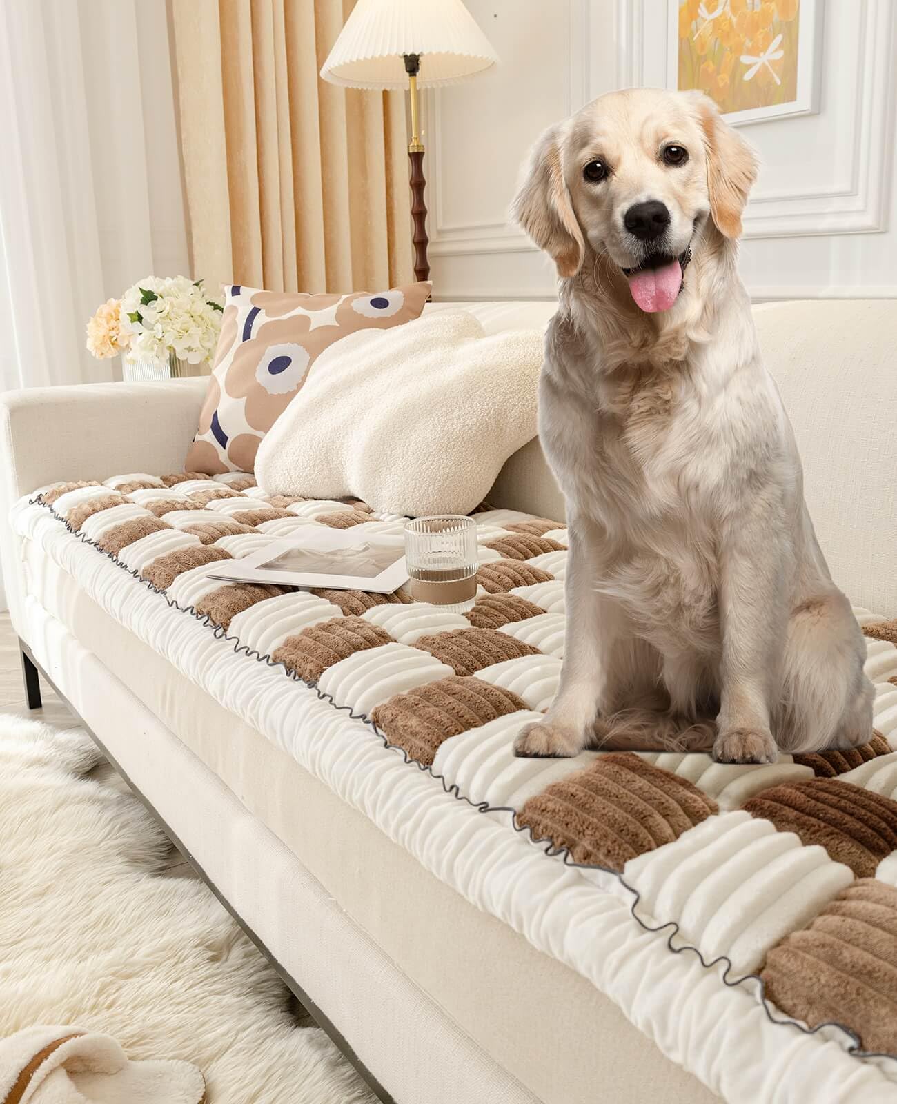 HTRCIH Pet Couch Covers for Sofa, 1.5 in Thick Dog Couch Cover Protector, Couch Cover for Dogs Washable, Non-Slip Bottom, Comfortable, Soft and Easy to Clean(Coffee, 27.6X 82.7 in)