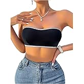 SOLY HUX Women's Glitter Bandeau Bra Criss Cross Back Wireless Bra Strapless Bralette