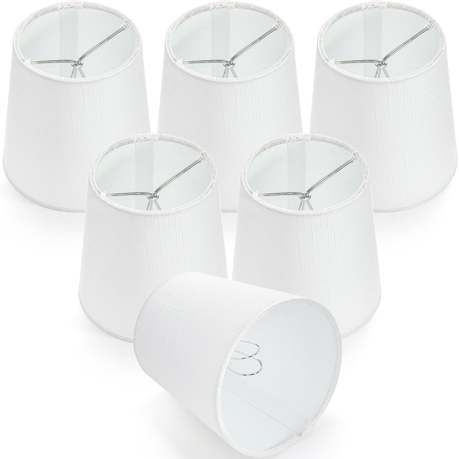 Photo 1 of WUWEOT 6 Pack Chandelier Lamp Shades, 5.2"×4"×5.2" Small Lampshade Clip-on Bulb Lamp Shades, White Linen Replacement Lampshade for Table Chandelier Wall Lamp