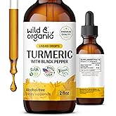 Wild & Organic Turmeric Supplement Liquid - Joint Support - Turmeric Curcumin with Black Pepper Extract - Curcumin Root Drops - Vegan, Sugar & Alcohol-Free Tincture - 2 fl oz