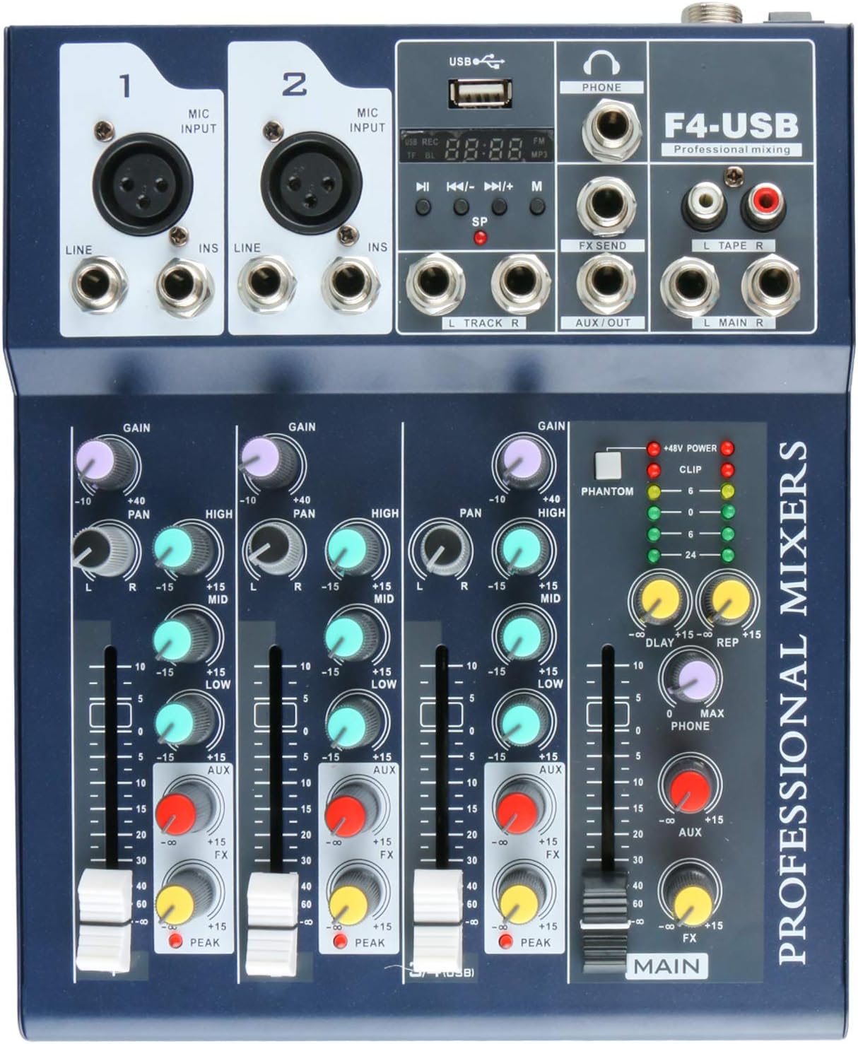 4-Channel Console Controller Mixer with Power Cord for Recording DJ Stage Karaoke Music