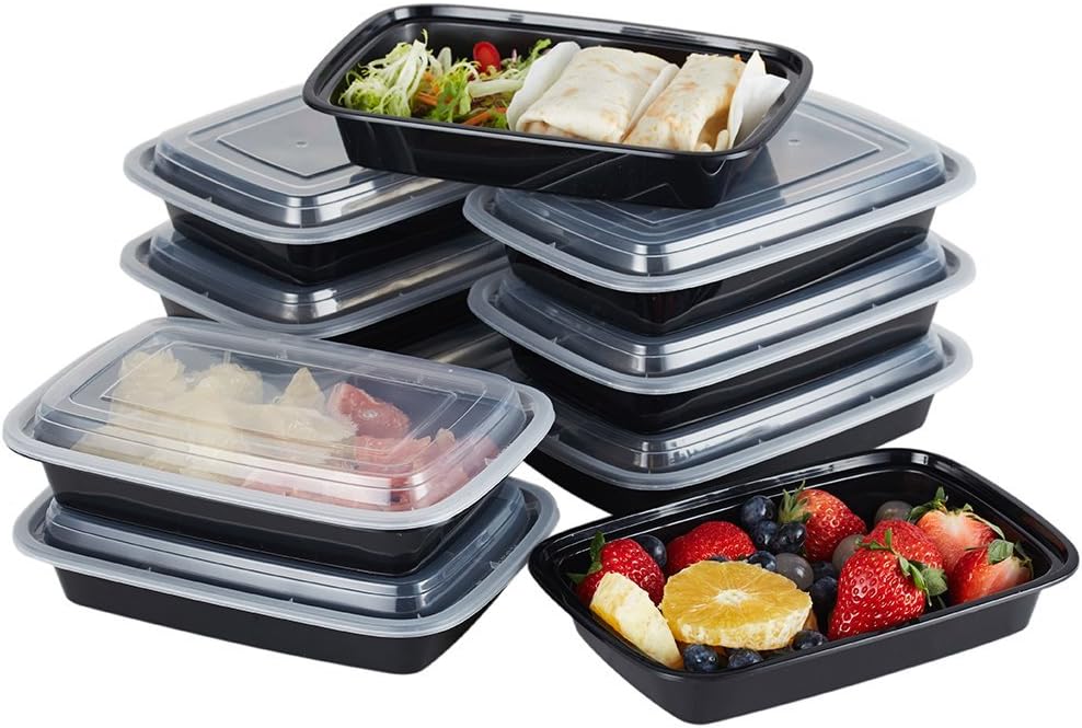 [10 Sets] Meal Prep Plastic Food Containers 1 Compartment with Lid, Microwave and Dishwasher Safe