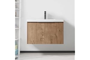 Voohek Bathroom Vanity with Basin Sink and Storage, Wall Mounted Floating Cabinet, for Small, Space Saving, 30 Inch, Imitative Oak