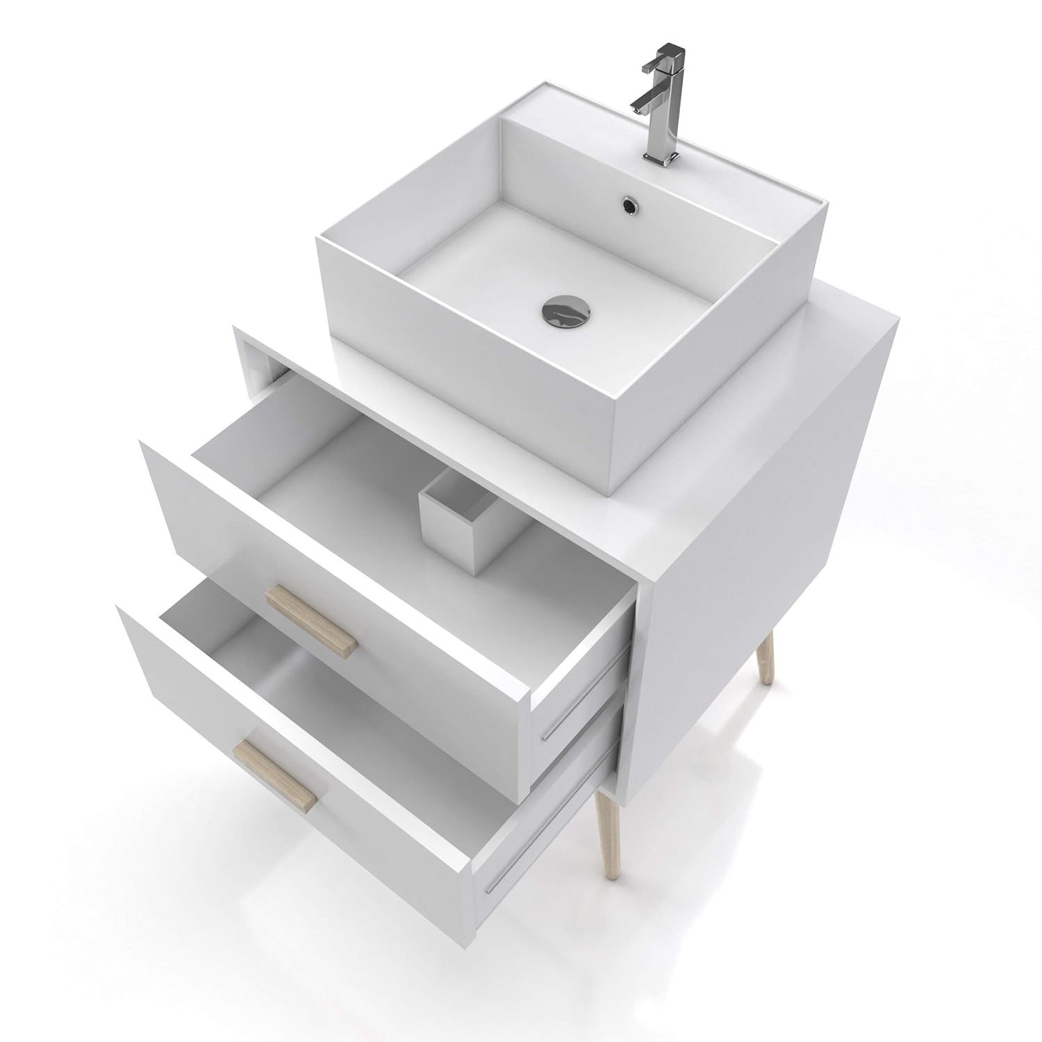 Kendalfloral Com Cuisines Et Salles De Bain Meubles Lavabos Meuble Salle De Bain Scandinave Blanc 60 Cm Sur Pieds Avec Tiroir Et Vasque A Poser Nordik Basis 60