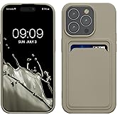 kwmobile Case Compatible with iPhone 15 Pro Case - TPU Phone Cover with Credit Card Holder - Light Grey Matte