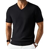 PJ PAUL JONES Mens T Shirts V Neck Short Sleeve Textured Herringbone Modern Fit Knit Shirts