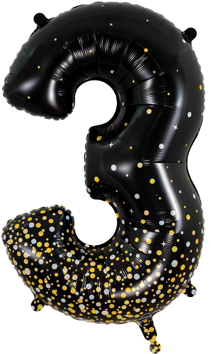 Oaktree 34" Number 3 Sparkling Fizz Black Gold Holographic Balloon