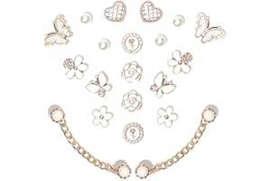 ZIIGOLE 20Pcs Bling Shoe Charms for Women, Gems Shoe Charms, Plastic Butterfly Flower Charms, Sparkling Rhinestones Shoe Chains, Pearl Accessories for Girls, DIY Shoe Decoration Charms for Party Favor