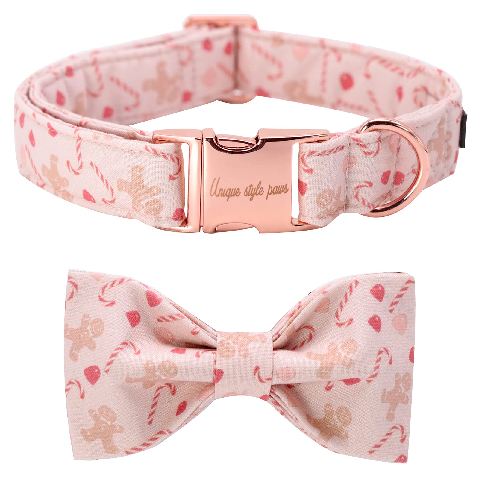 Unique style paws Dog Collar, Pet Collar Dog Bowtie Gift for Girl or Boy Dogs, Christmas Gingerbread Man Adjustable Dog Collar for Medium Dogs