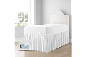 Shreem Linen Dorm Bed Skirt Twin XL 32 Inch Drop, 100% Microfiber Extra Long College Dust Ruffle Bedskirt, White