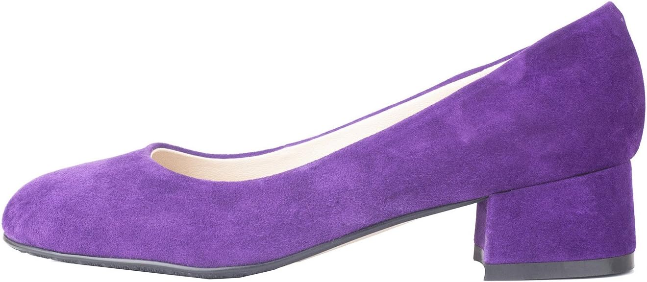 queenfoot Women's Low Chunky Heel Square Toe Genuine Suede Leather Elegant Style Comfort Dress Pump Shoes