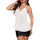 BeryLove Women's Sequin Tank Tops Spaghetti Straps V Neck Layered Ruffle Halter Camisole Blouses