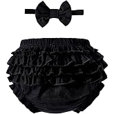 SOBOWO Baby Girl Denim Bloomers Ruffle Diaper Cover Shorts Headband 6M-3T | 3-Layer Ruffle Back, Elastic Waist and Leg Openings for Birthday, Cake Smash, Photos, Summer Outfits &amp; Under Dresses