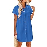 Zeagoo Summer Dresses for Women 2025 Cotton Button Down Short Sleeve Tshirt Dresses Casual Mini Beach Dress
