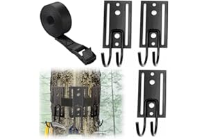Tlence 3 Pack Treestand Gear Hangers, Metal Hooks with Tie Down Tree Strap, Safety Harness Multi-Hook Hangers, Tree Stand Equipment Accessory Holder for Hunting Bow Quiver Backpack Saddle