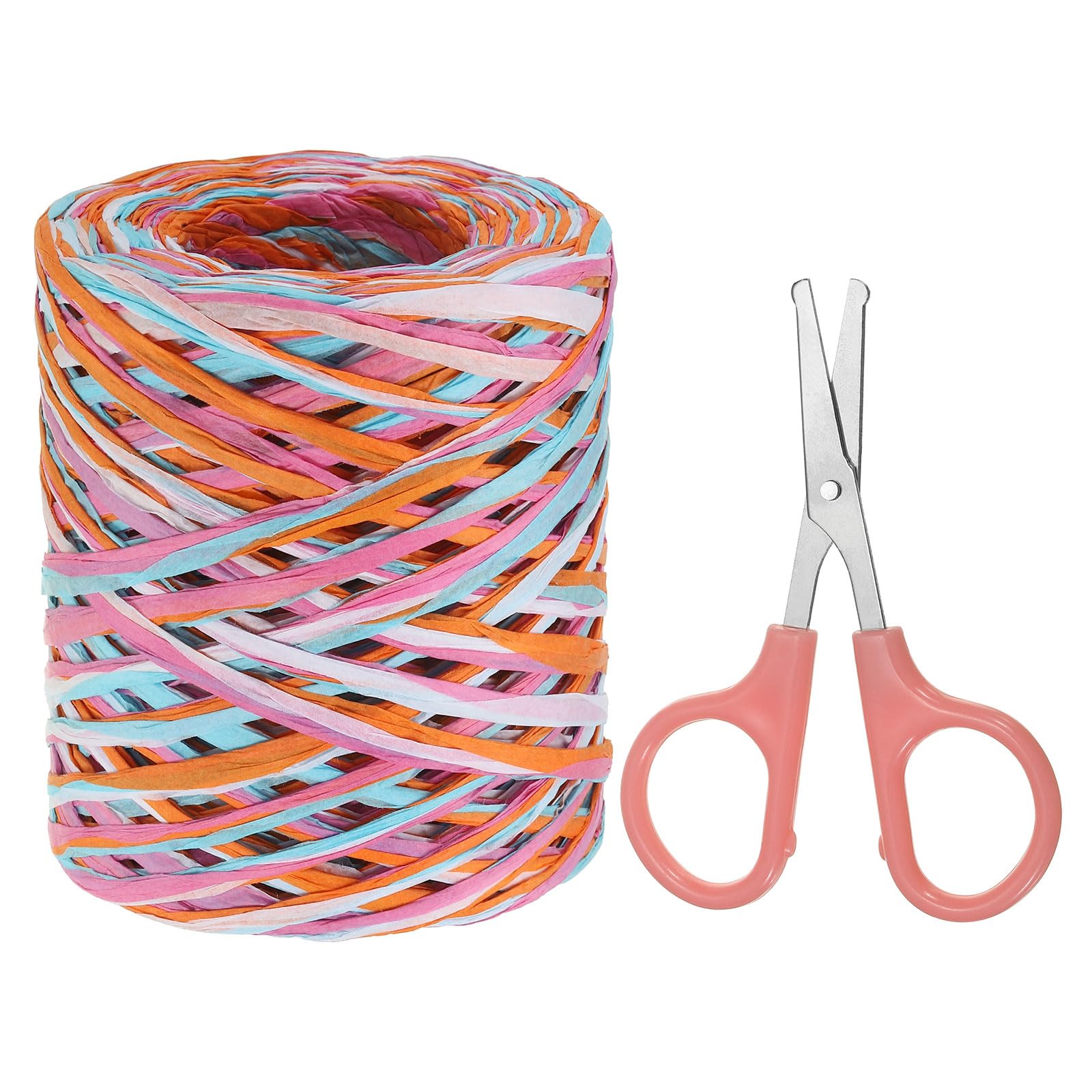 PATIKIL Raffia Paper Craft Ribbon Assortment Kit, Natural Raffia String with Scissor for Gifts, Flower Bouquets, Decoration, Sky Blue/Red, 218 Yards