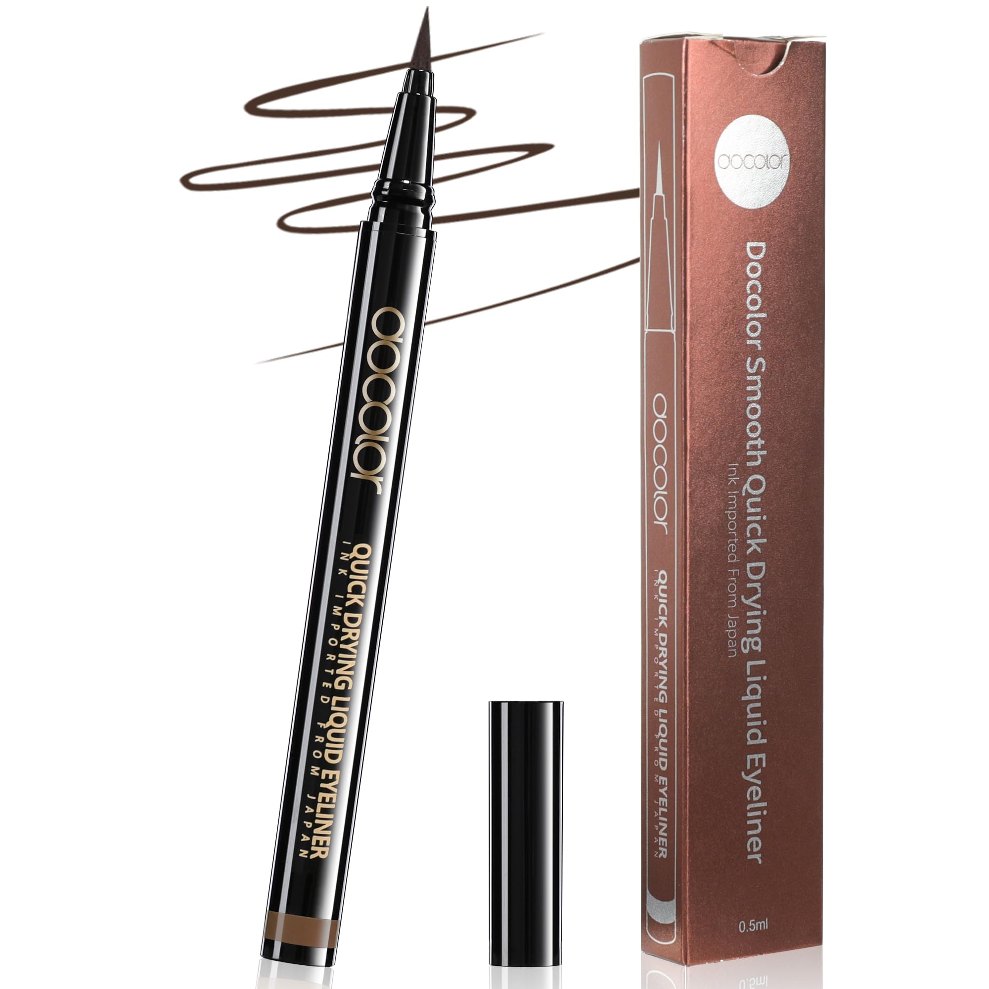 Docolor Waterproof Liquid Eyeliner Pen - Brown, Smudge Proof & Long Lasting - Hyper Precise Brush Tip for Beginners & Sensitive Eyes - Quick Drying, Intense Matte Ink - Vegan & Cruelty-Free — image 1