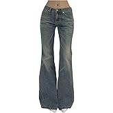 SOLY HUX Women's Low Rise Flare Leg Stretchy Denim Pants Y2k Going Out Bell Bottom Jeans