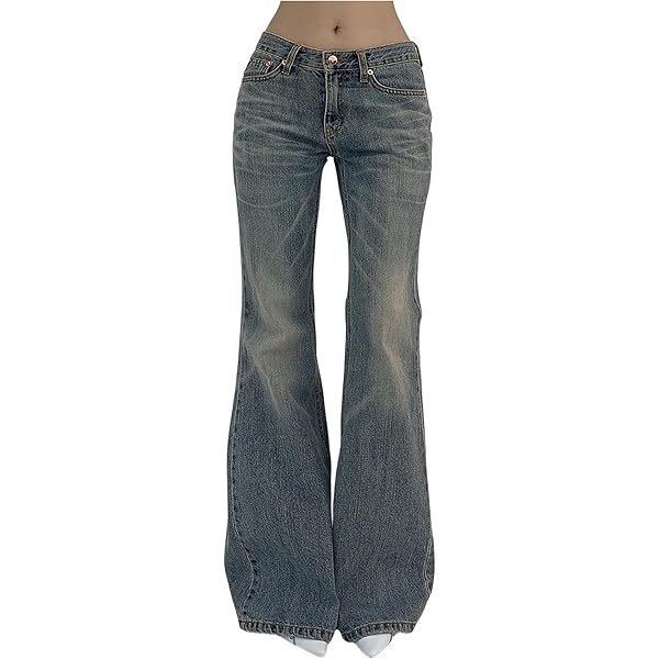 Women Low Waist Pants Y2K Vintage Bootcut Jeans Streetwear Denim