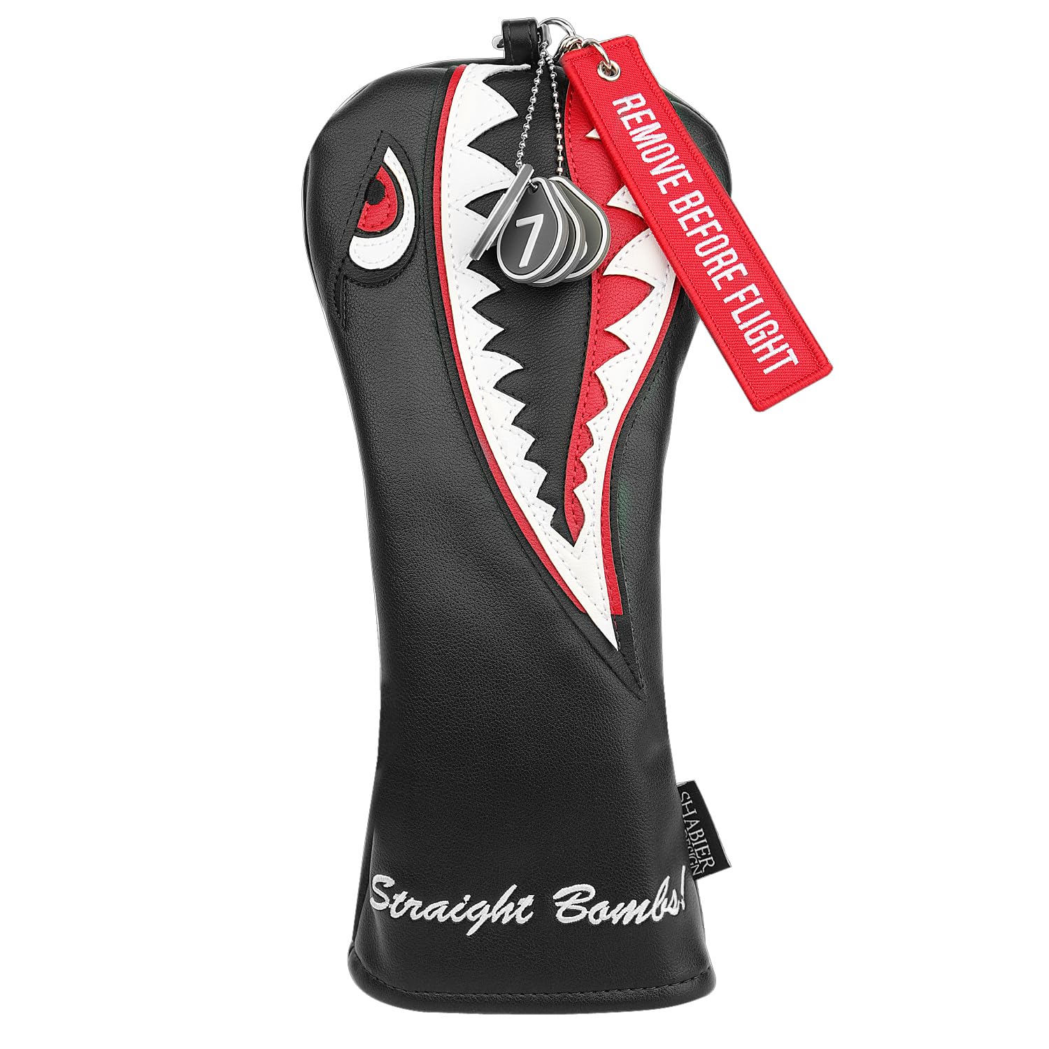 SHABIER Golf Club Cover - Warshark Design, Faux Leather, for Driver/Fairway/Hybrid, Black