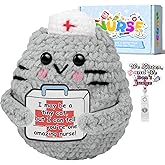 Funny Nurse Week Gifts for Women - 2026 Positive Crochet Cat with Nurse Badge Reel - Animals Emotional Appreciation Gifts for RN Registered Practitioner, LPN, Nursing School Graduation, Christmas
