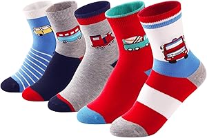 SUNBVE Kids Boys Crew Socks Cotton Dress Fashion Fun Designs Colorful Pattern Seamless Toe Ages 1-11