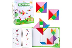 Helsort Travel Tangram Puzzle - Magnetic Puzzle Book for Road Trips, STEM Jigsaw Game with 2 Tangram Sets, Patterns Solutions - Brain Teaser IQ Toy for Kids and Adults, Ideal Educational Gift (368)