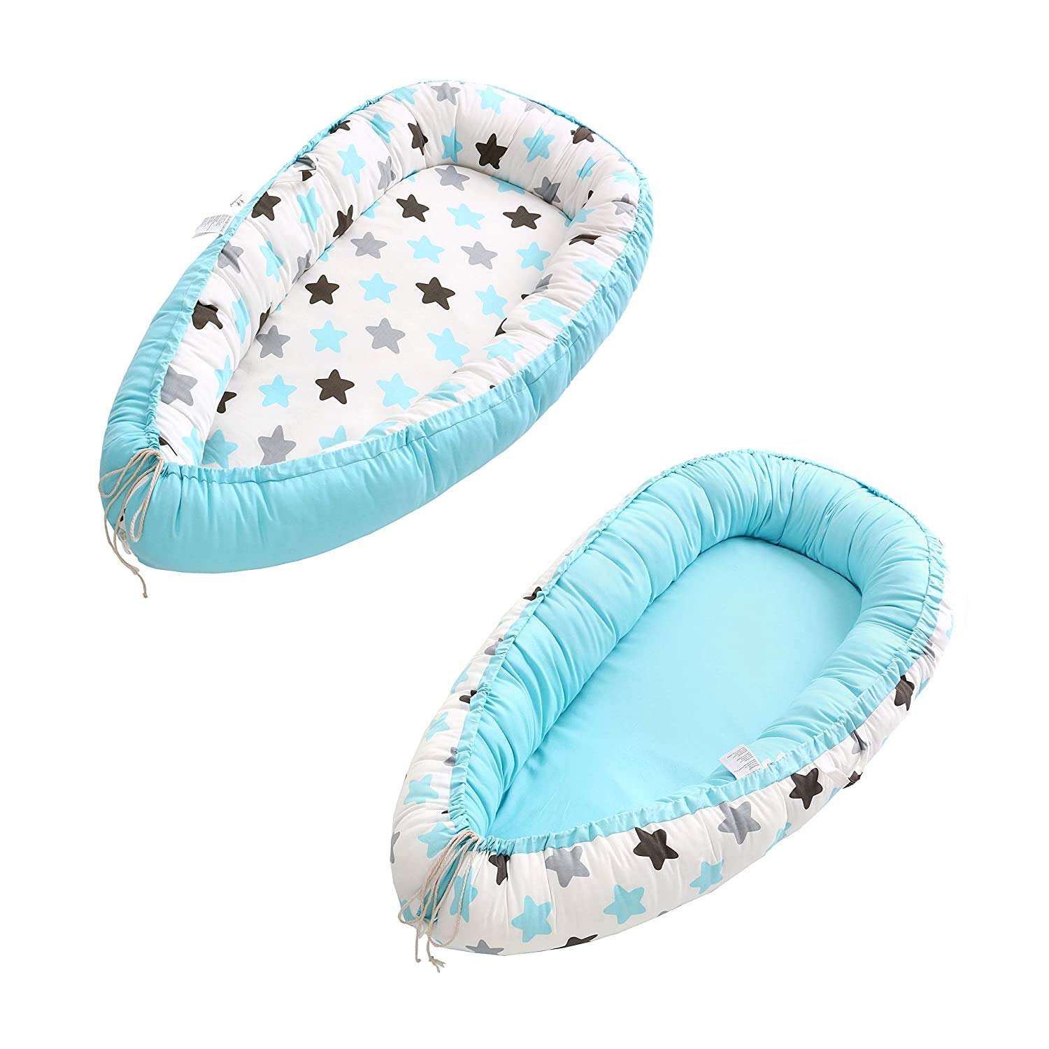 Baby Lounger, Baby Nest and Baby Bassinet, Portable Ultra Soft Breathable Newborn Lounger Crib, Perfect for Co-Sleeping and Traveling (0-12 Months)(New Blue Star): Baby