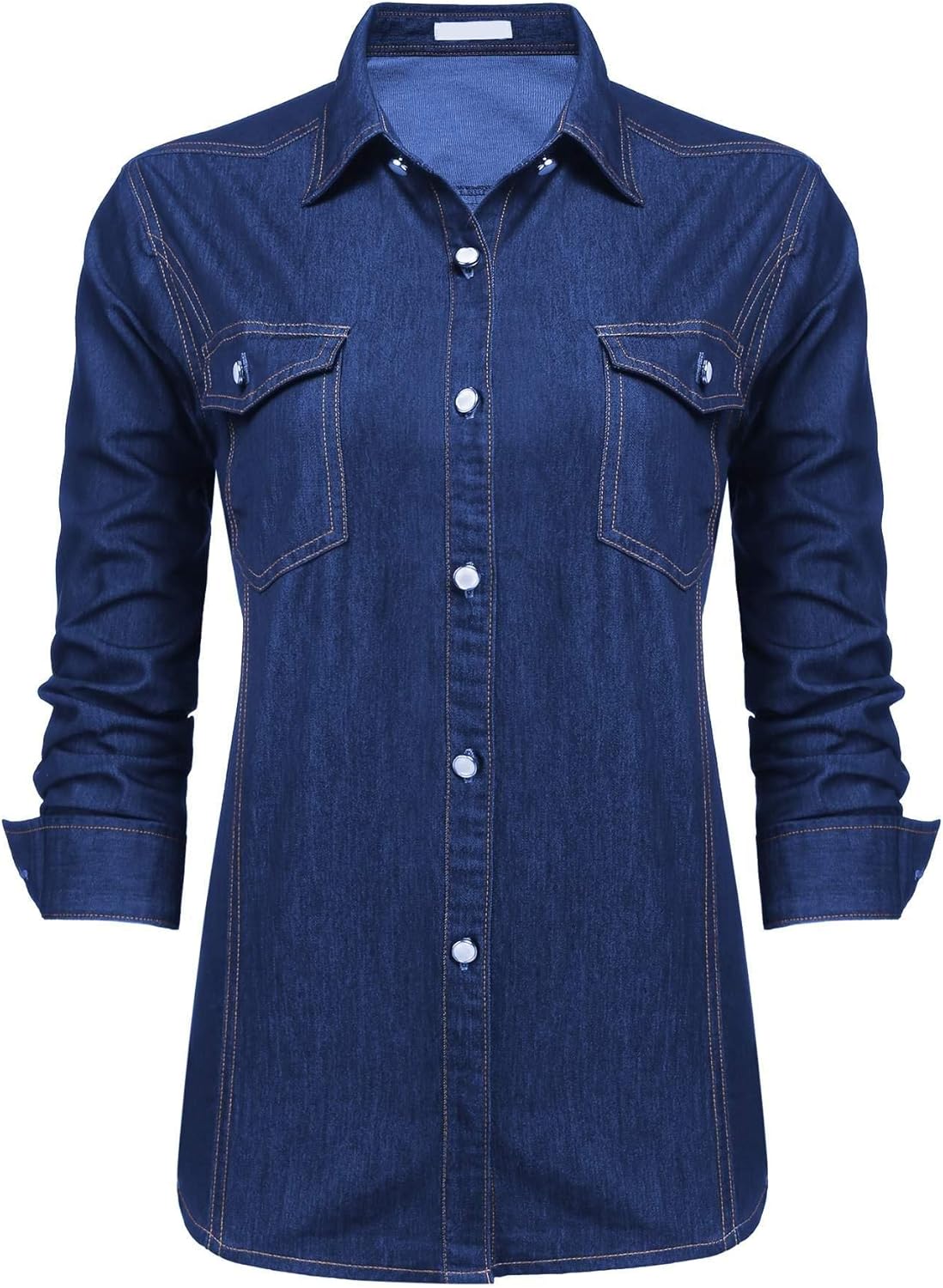 Chainscroll Women's Chambray Shirt Classic Vintage Long Sleeve Button Down Denim Shirt: Clothing