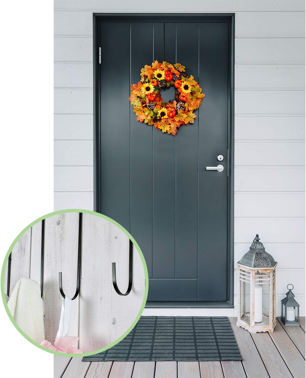 15 Inch Christmas Wreath Hanger Hooks Over Door Metal Hooks Practical Clothes Towel Hanger Hooks for Christmas Front Door Decorations (Black, 6 Pieces): Home & Kitchen