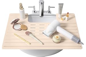 Maplefield Foldable Bathroom Sink Cover for Counter Space, Silicone Sink Topper, Heat Resistant Over Sink Makeup Mat, Small Bathroom Space Creation, Bathroom Space Saver Sink Cover for Makeup, Beige