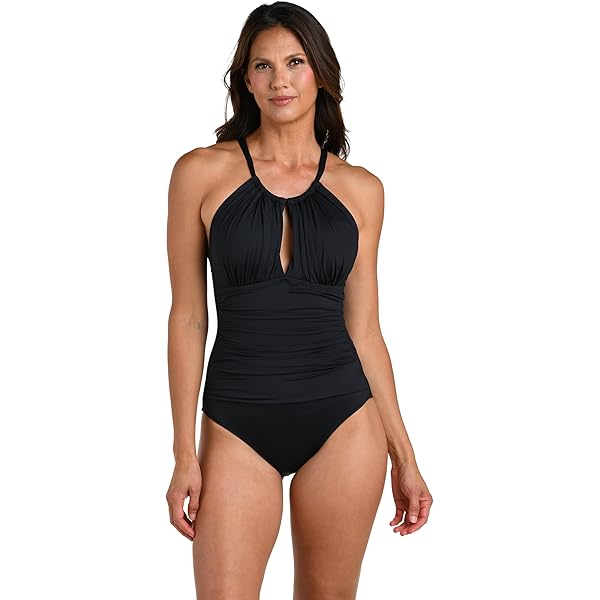 Lauren Ralph Lauren Black Slimming High-Neck Keyhole One-Piece