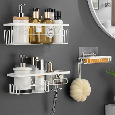 KEGII 3 Pack Shower Caddy White Wall Shelf Organiser