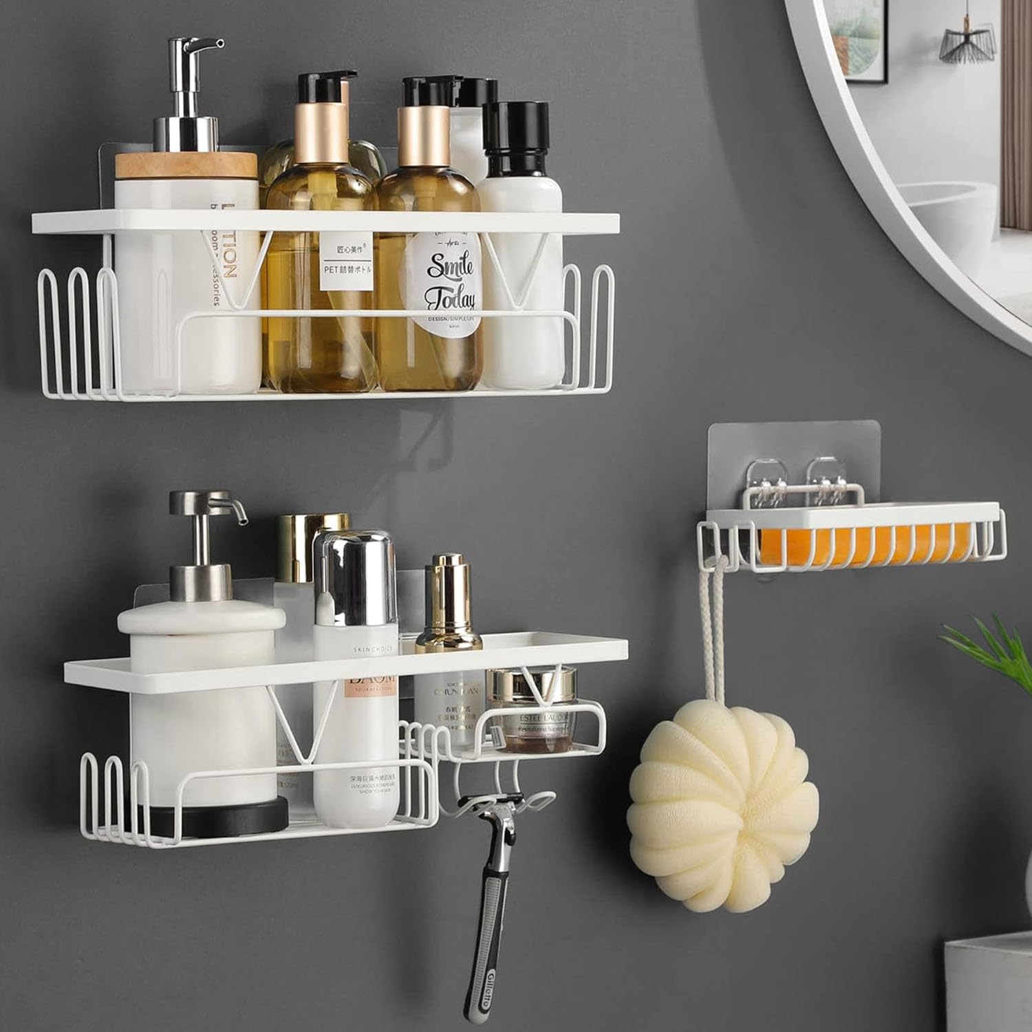 KEGII 3 Pack Shower Caddy, Bathroom Shower Shelf Organiser, White