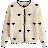 BEAUDRM Girl's Heart Cardigan Sweater Cute Button Down Sweater Fall Round Neck Drop Shoulder Cardigans Knit Top