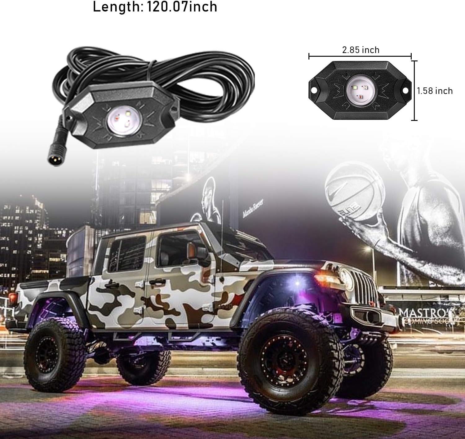 Rgb Rock Lights,8 Pods Underglow Lights with App Control,Timing,Music Mode,Flashing Multicolor 4 Wheels Neon Lights for Truck Suv Atv Off Road: Automotive