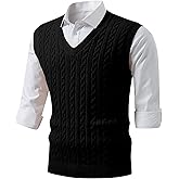 JMIERR Men's Sweater Vests Causal Sleeveless Cable Striped Knit V Neck Pullover