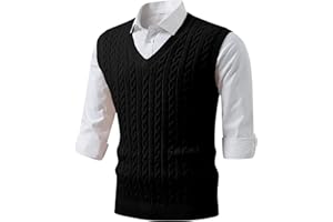 JMIERR Men's Sweater Vests Causal Sleeveless Cable Striped Knit V Neck Pullover