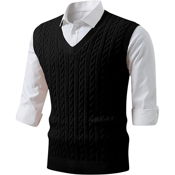Mens Sleeveless V-Neck Sweater Vest Printed Knitted Jacquard