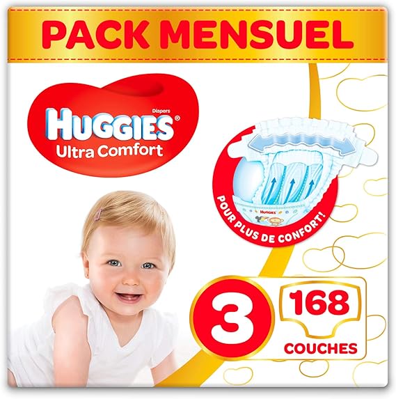 Huggies, Couches bébé Taille 3 (49 kg), 168 couches, Unisexe, Avec