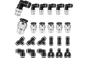 QITUO 5/16 Push to Connect Fittings Kit - 5/16 Inch Tube OD x 1/8 Inch NPT Thread Male Elbow Straight Quick Connect Pneumatic Air Hose Fitting - 24Pcs