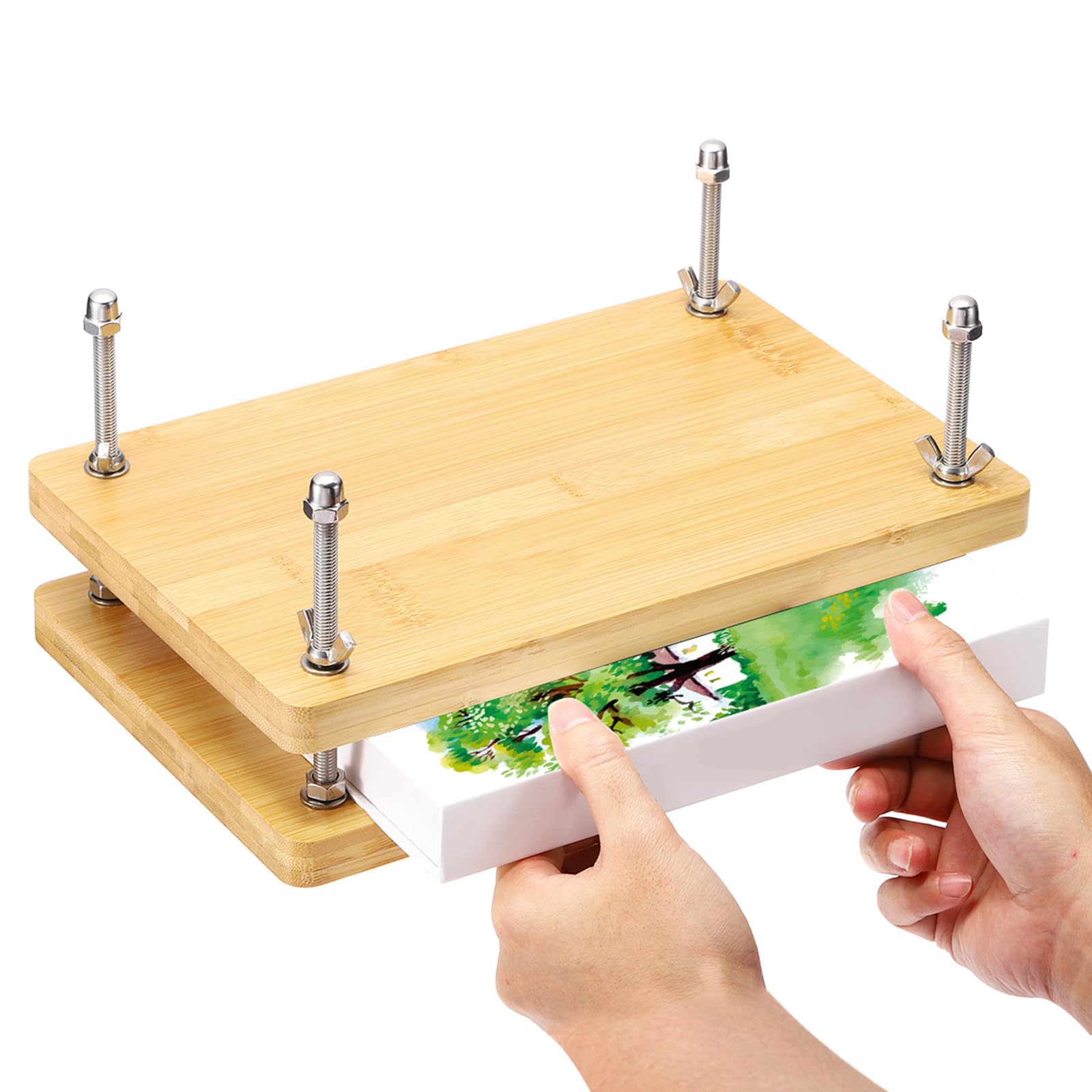 PATIKIL Wooden Book Press, 11.5x7.9Inch Portable Bamboo Book Press Bookbinding Machine Tool Kit One Layer for Book Binding Supplies Handmade Paper Press, Wood